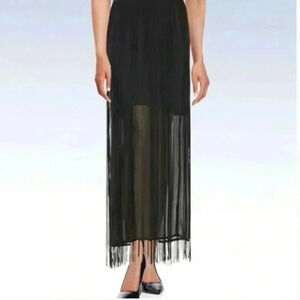 NWT DKNY NYC Fringe Maxi Skirt in Black Size Small